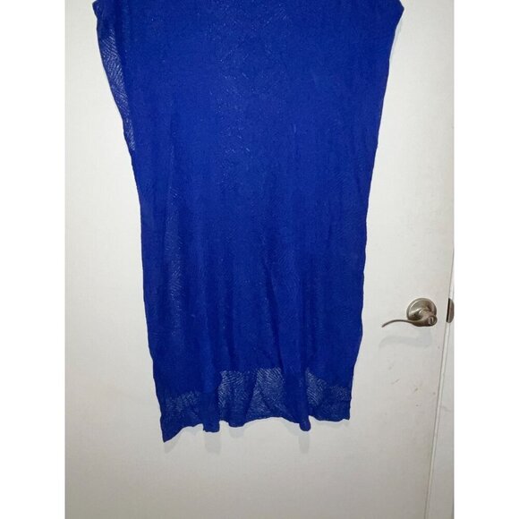 Eileen Fisher Adriatic Blue Rayon Nylon Crinkle Diamond Tunic Sweater Women's L - Picture 5 of 11